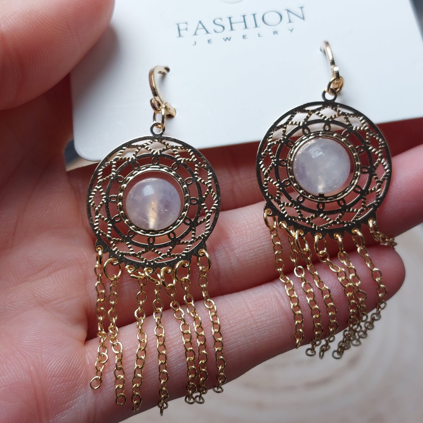 Modeschmuck Ohrringe Mondstein Traumfänger