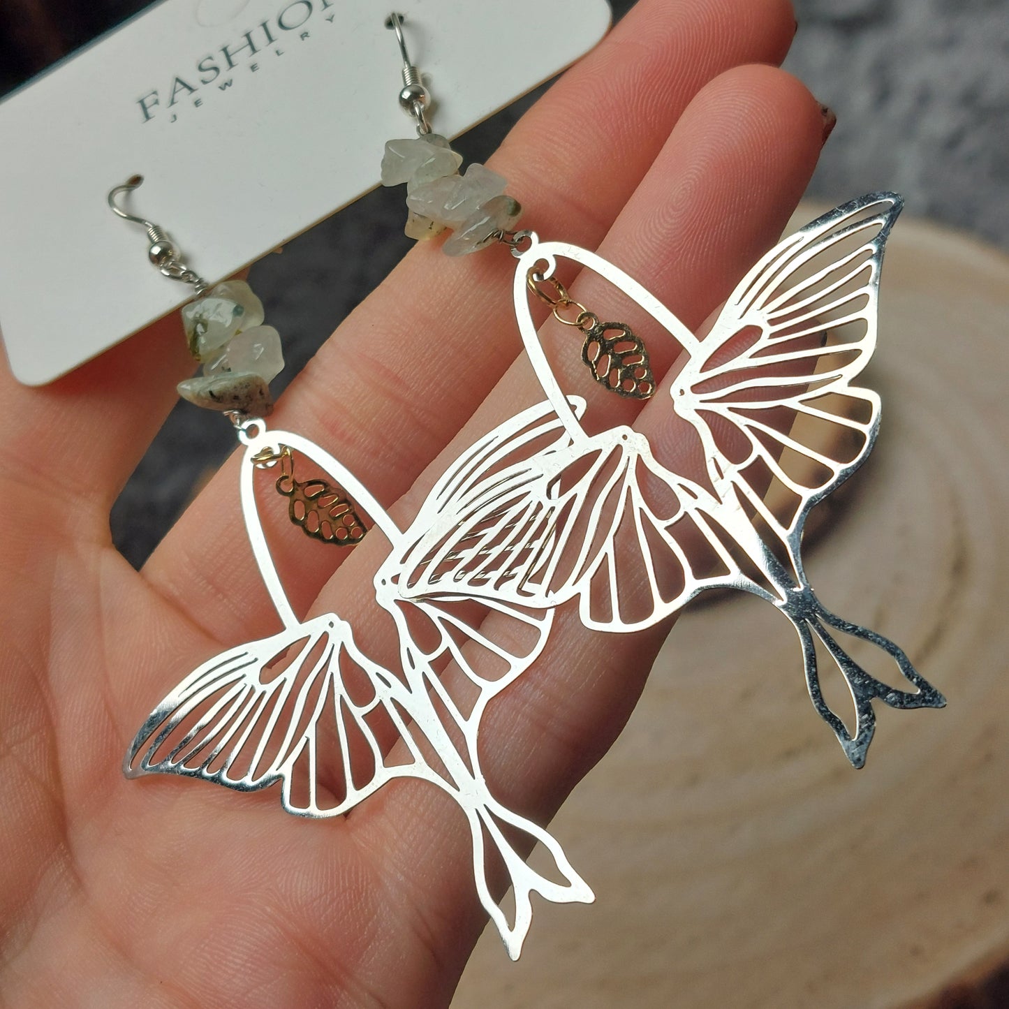 Modeschmuck Ohrringe Prehnit Motte