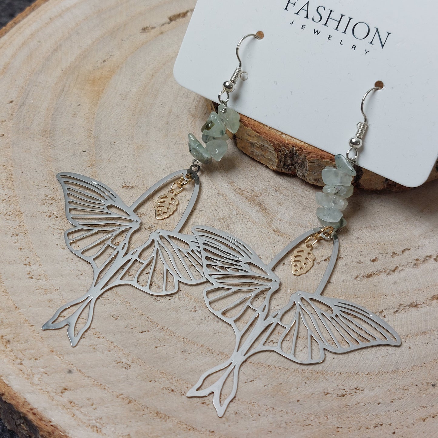 Modeschmuck Ohrringe Prehnit Motte