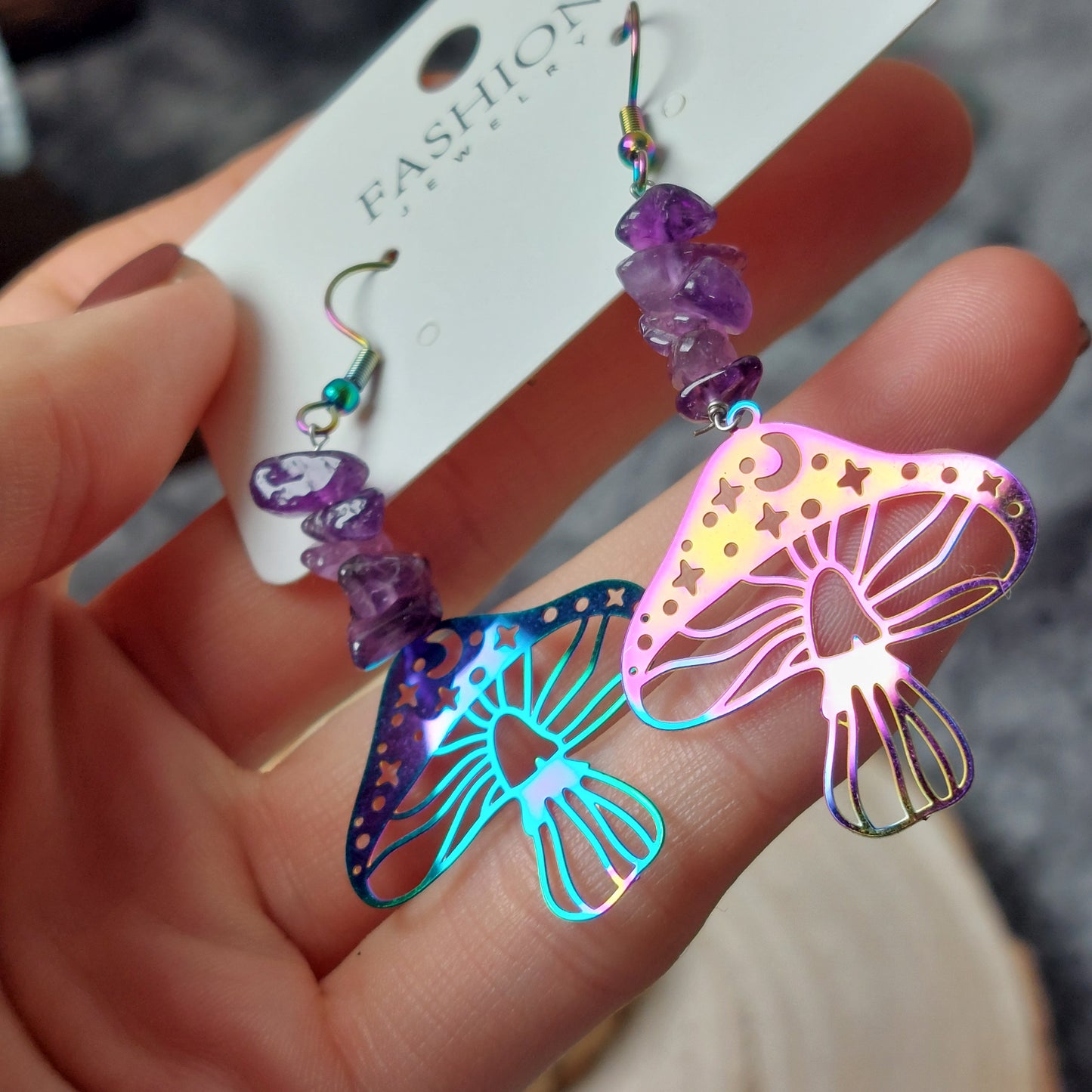 Modeschmuck Ohrringe Amethyst Pilz