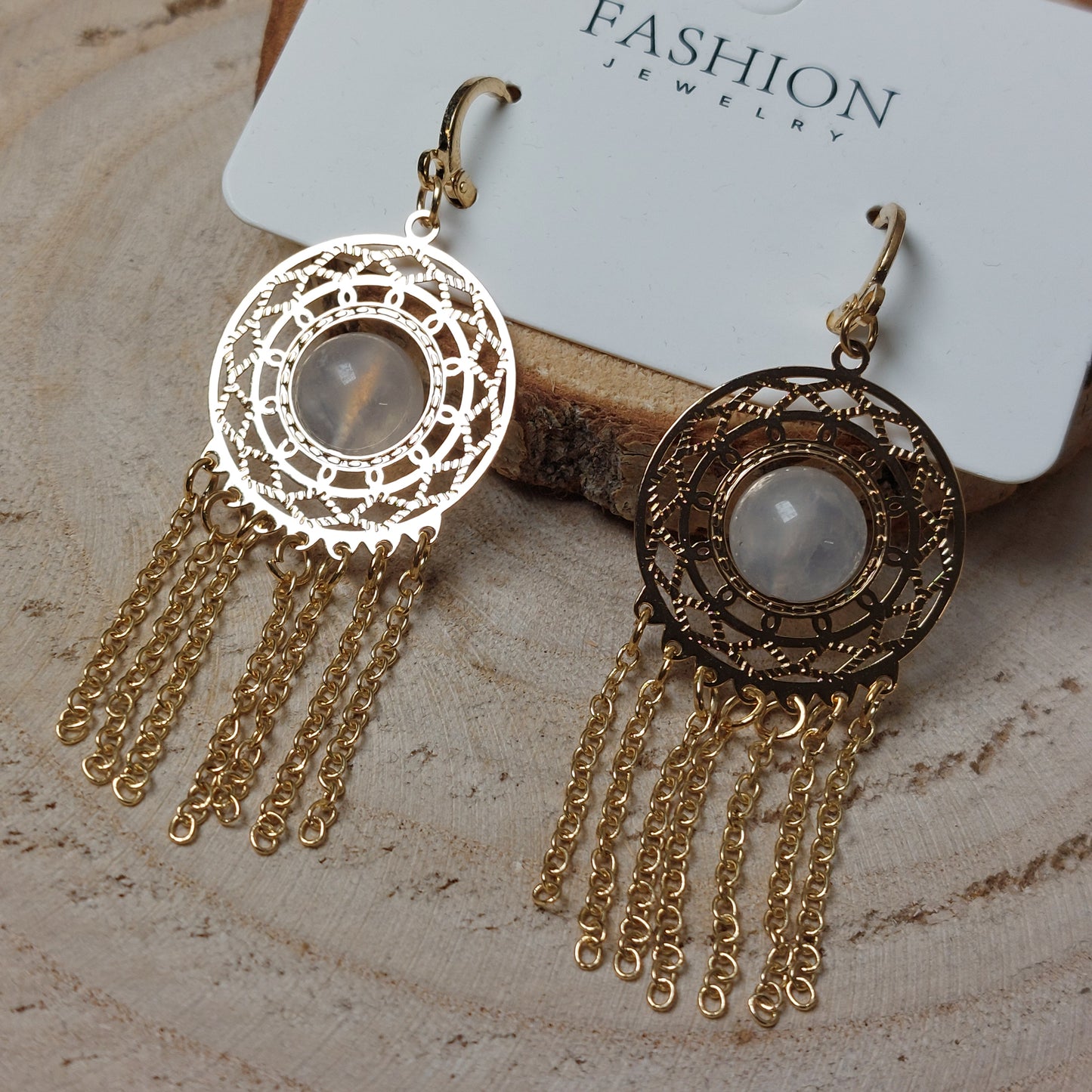 Modeschmuck Ohrringe Mondstein Traumfänger