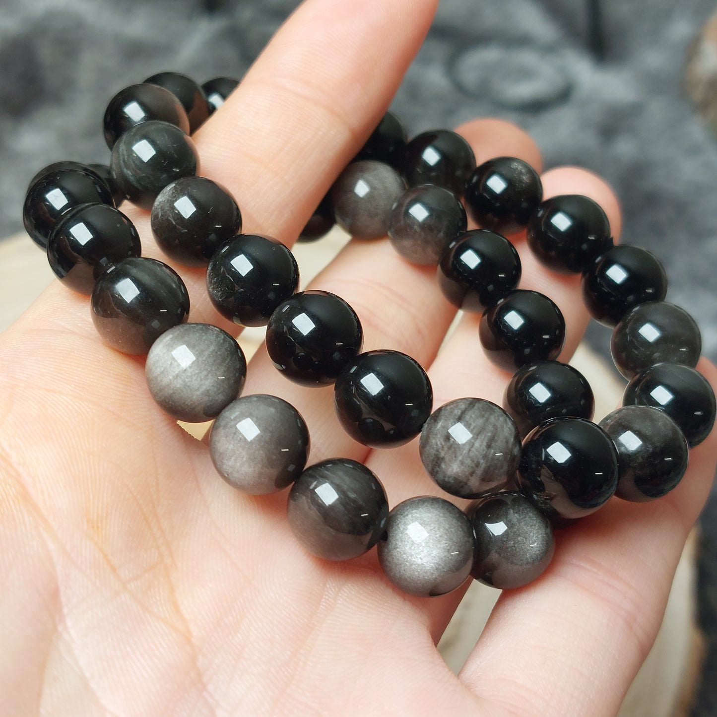 Silberobsidian Armband 10mm
