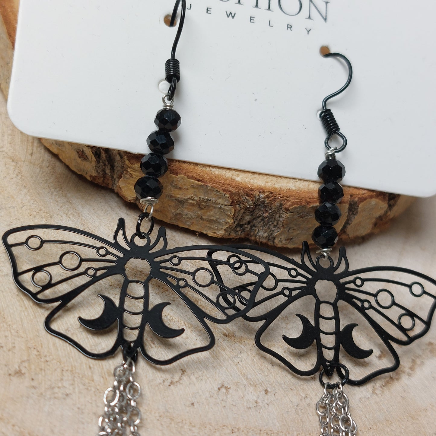 Modeschmuck Ohrringe Prehnit schwarzer Spinell Schmetterling