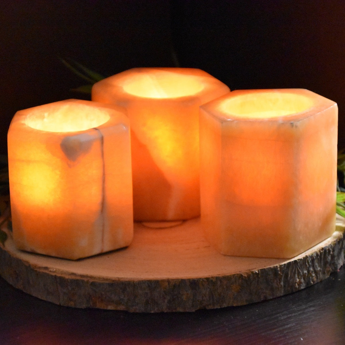 Orangencalcit Teelichthalter