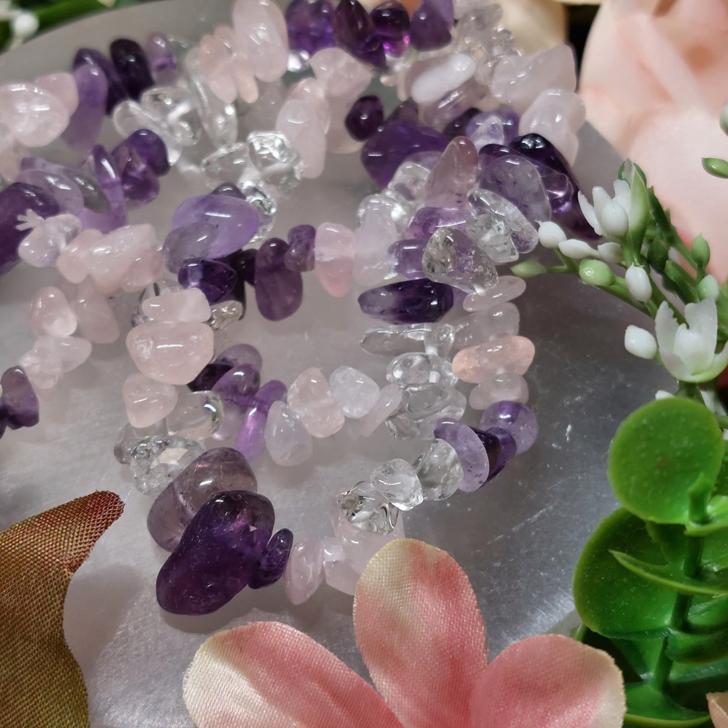 Armband Goldenes Dreieck - Amethyst, Rosenquarz, Bergkristall
