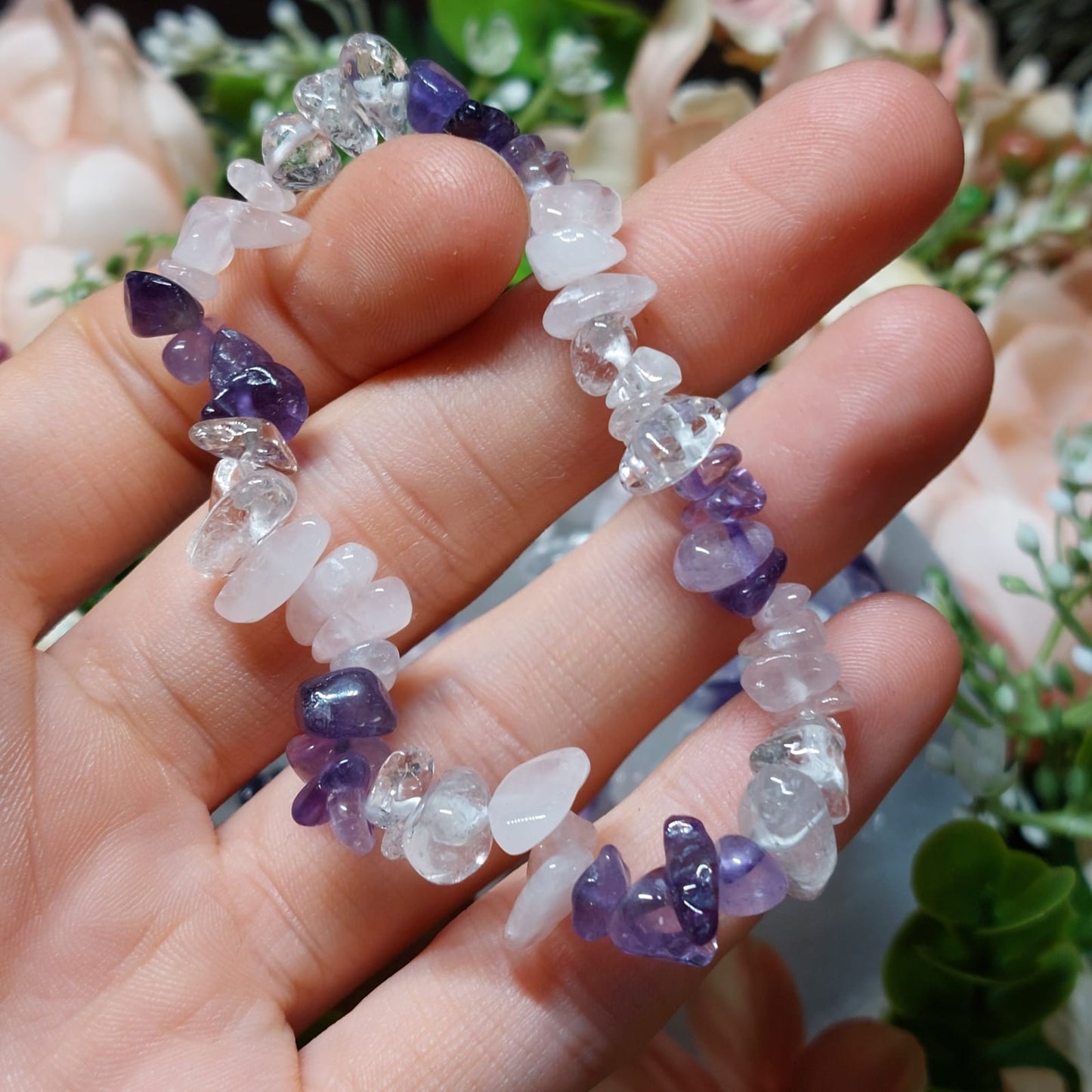 Armband Goldenes Dreieck - Amethyst, Rosenquarz, Bergkristall