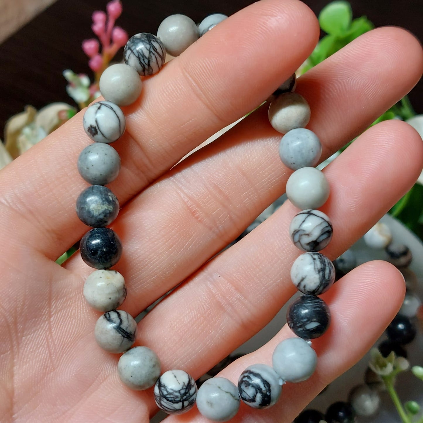 Spinnenweben-Jaspis Armband - 8,5mm