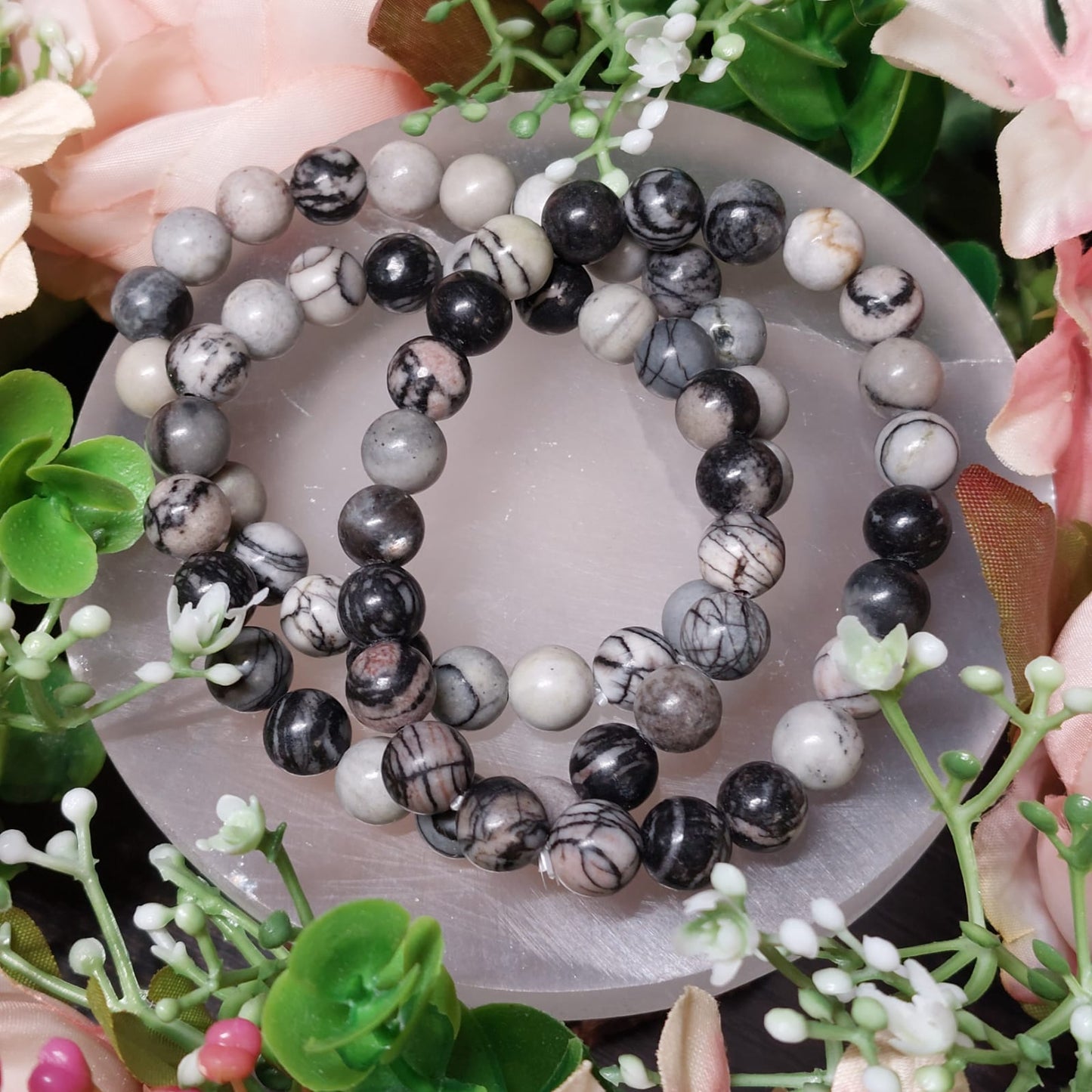 Spinnenweben-Jaspis Armband - 8,5mm