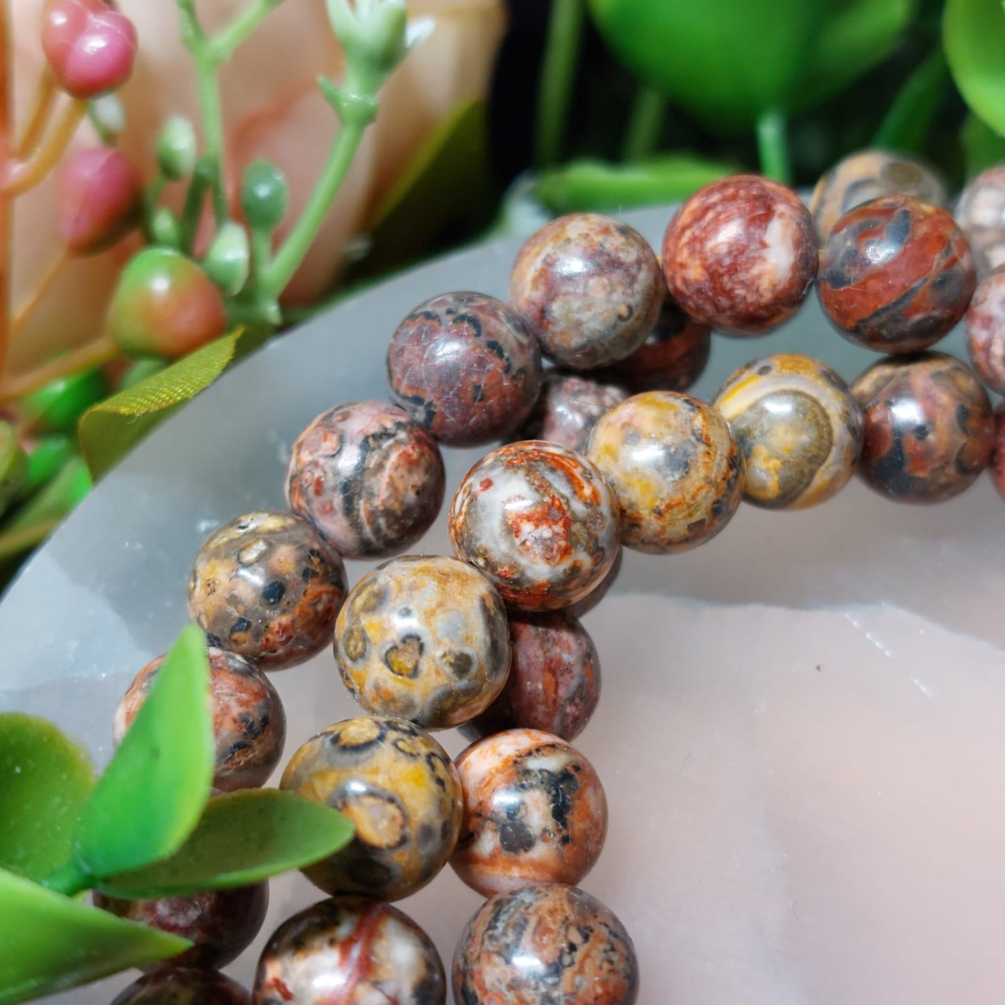 Leopardenfell-Rhyolith Perlen-Armband