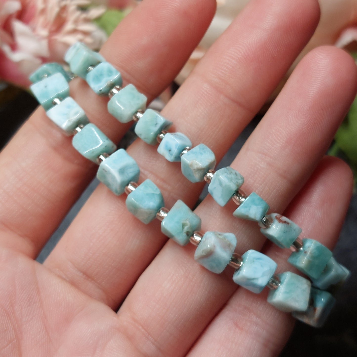 Larimar Würfel Armband