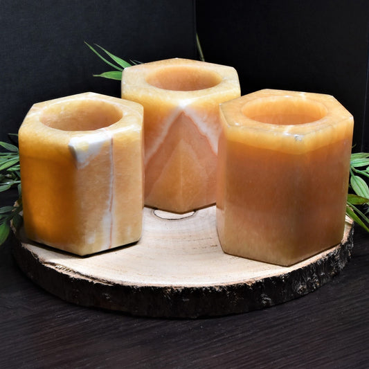 Orangencalcit Teelichthalter