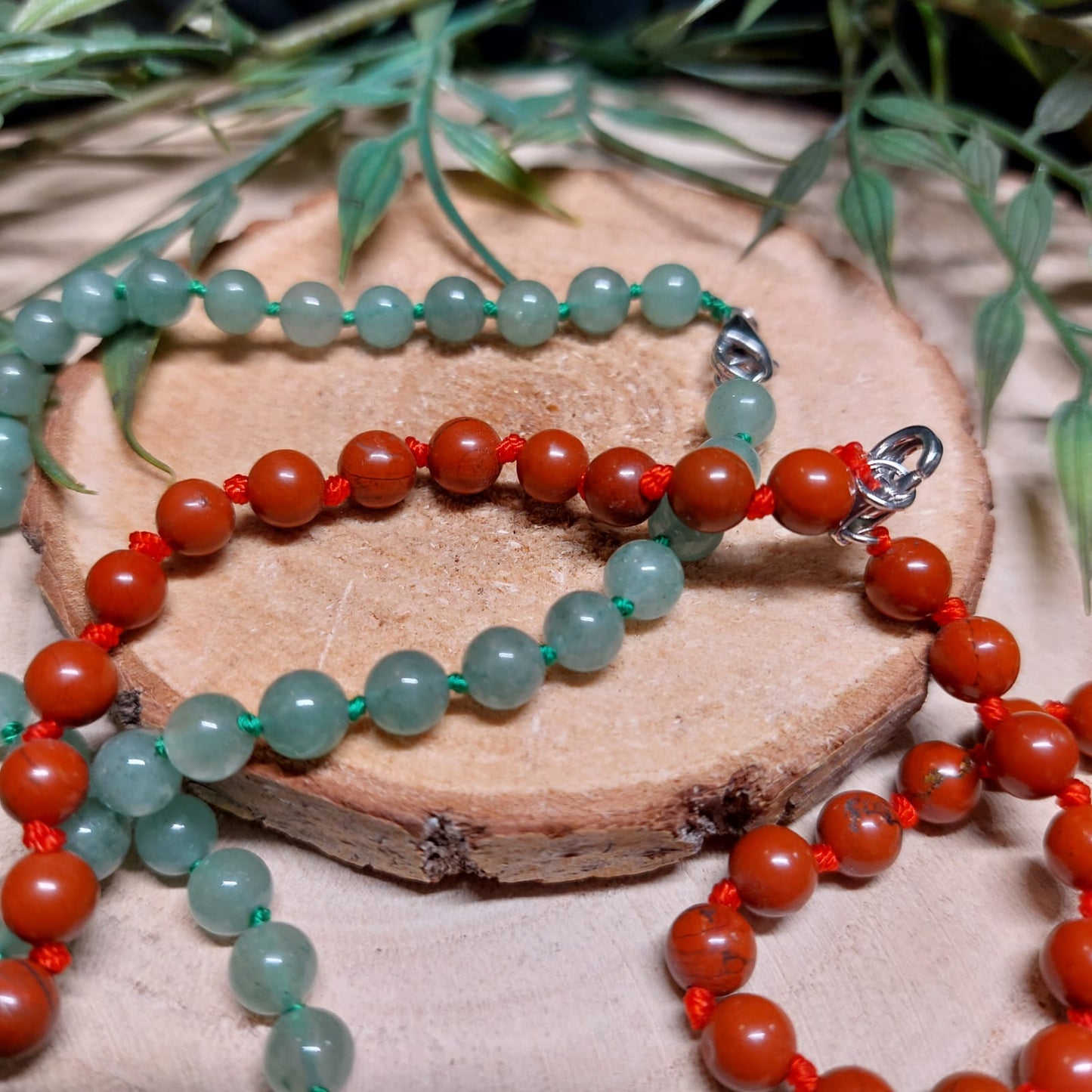 Perlenkette Aventurin grün/ Jaspis rot