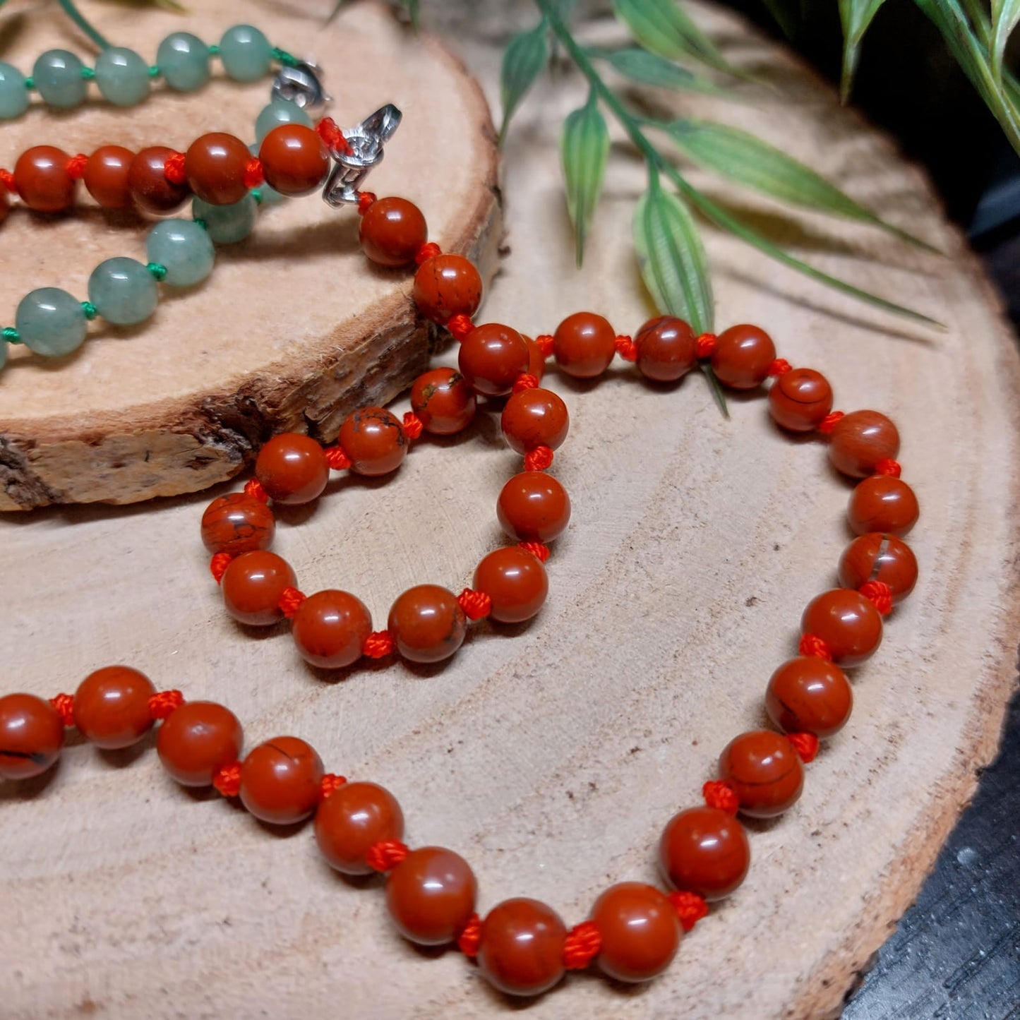 Perlenkette Aventurin grün/ Jaspis rot