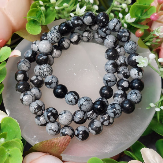 Schneeflockenobsidian Perlen Armband