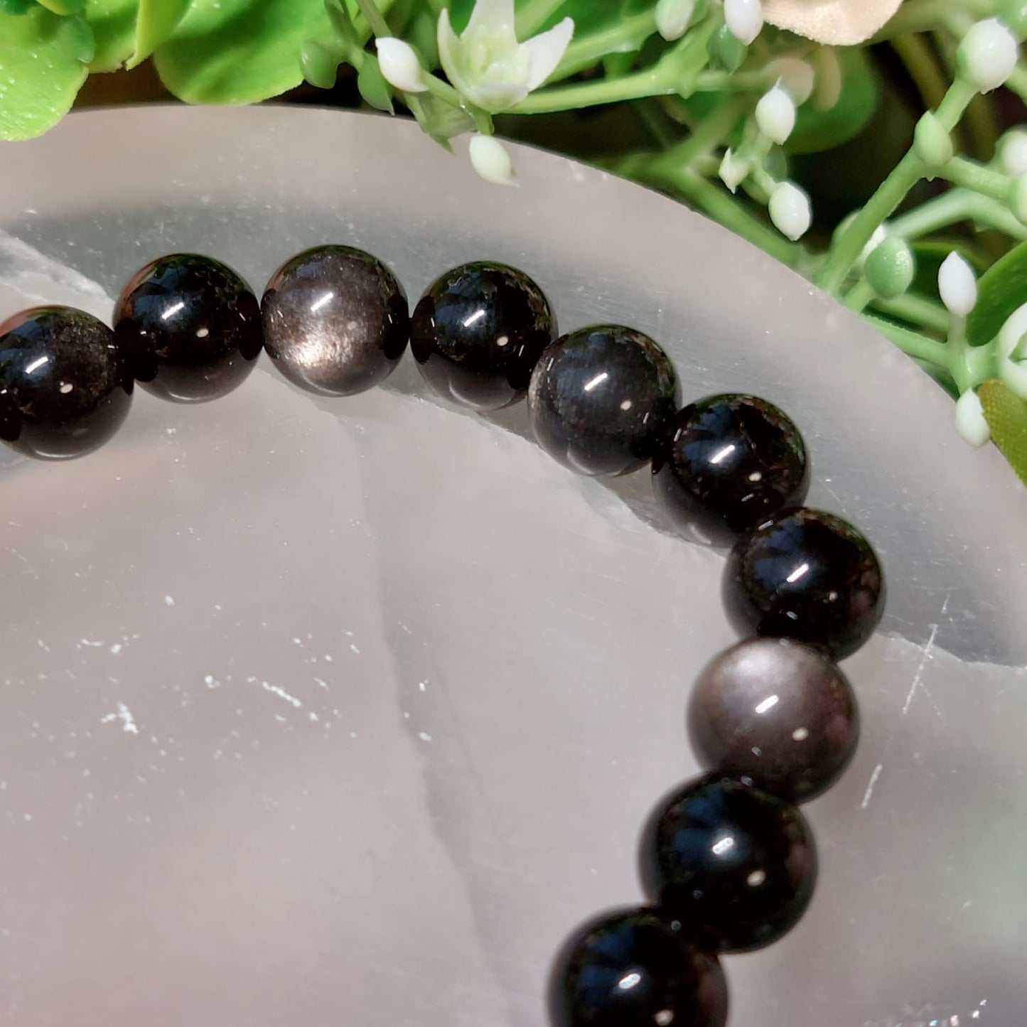 Silber-Obsidian Perlen Armband